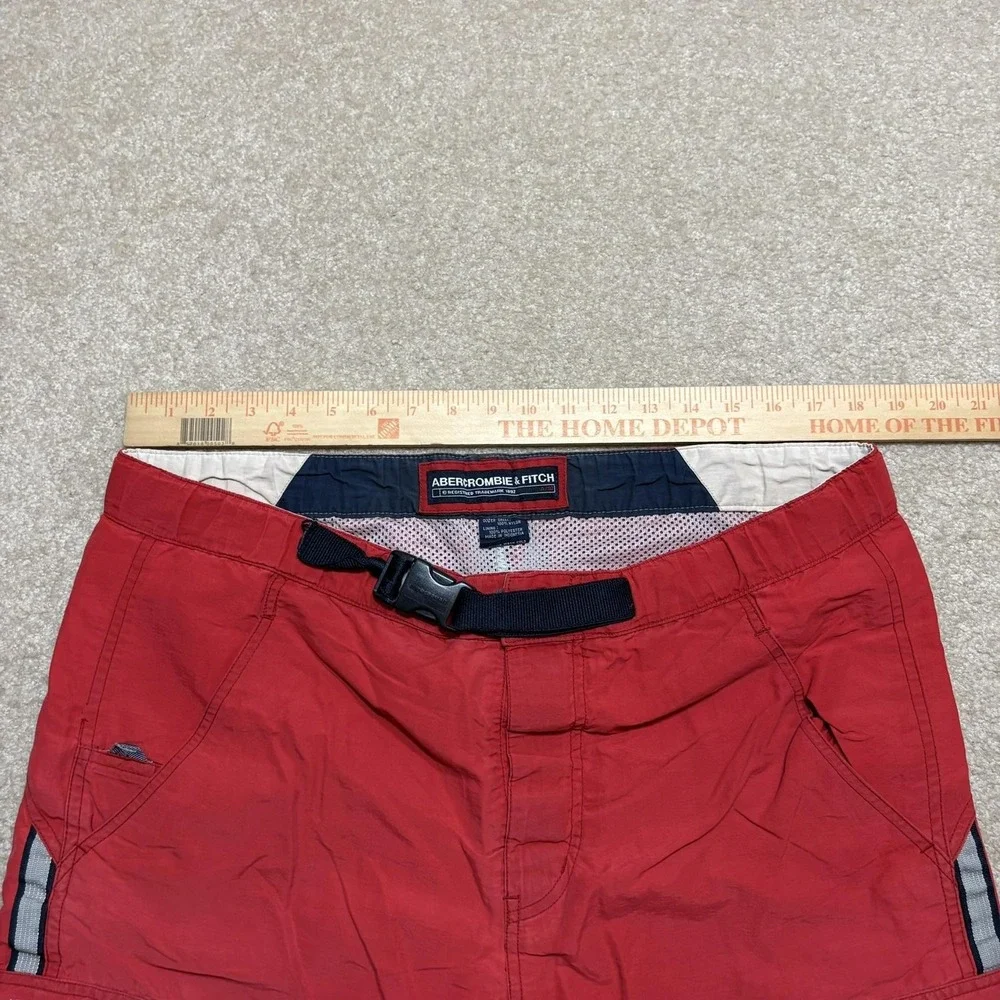 Vtg Abercrombie & Fitch Swim Shorts Mens Medium Red Lined Cargo Trunks Belt 90s